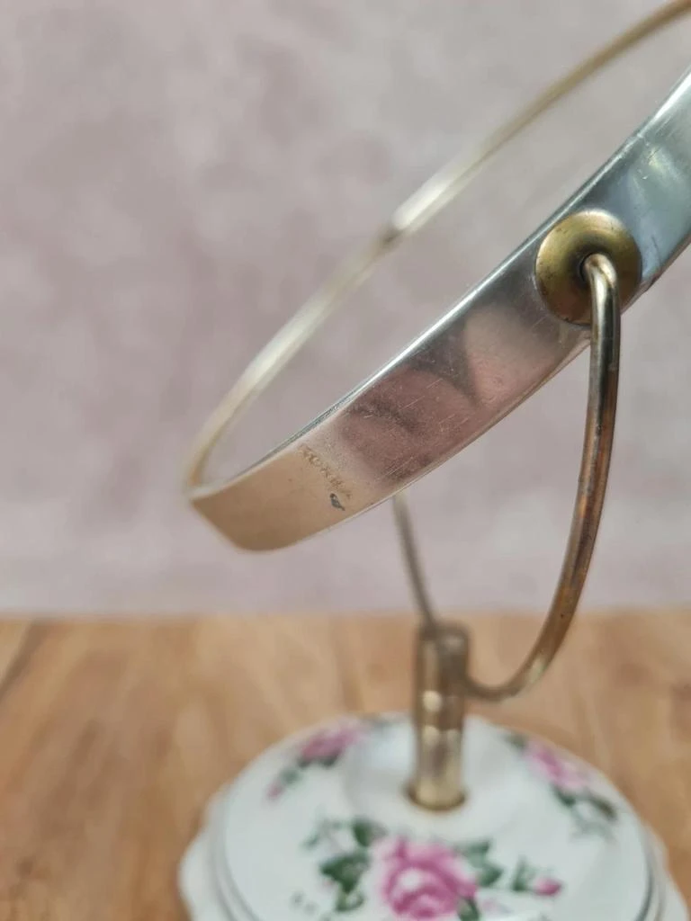 Petit espelho de mesa vintage 🌸 Bergère de France – Porcelana e latão – photo 6